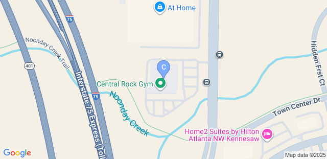 Map to Central Rock Gym - Kennesaw, GA